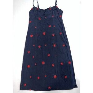 Lulus Summer Dress SZ XL Navy Blue W/ Red Flower Embroidery & Spaghetti Straps.